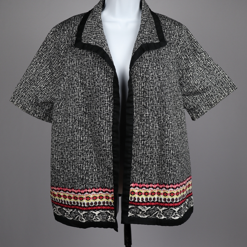 Alfred Dunner Womens 20 W Black White Shirt Sleeve Blazer